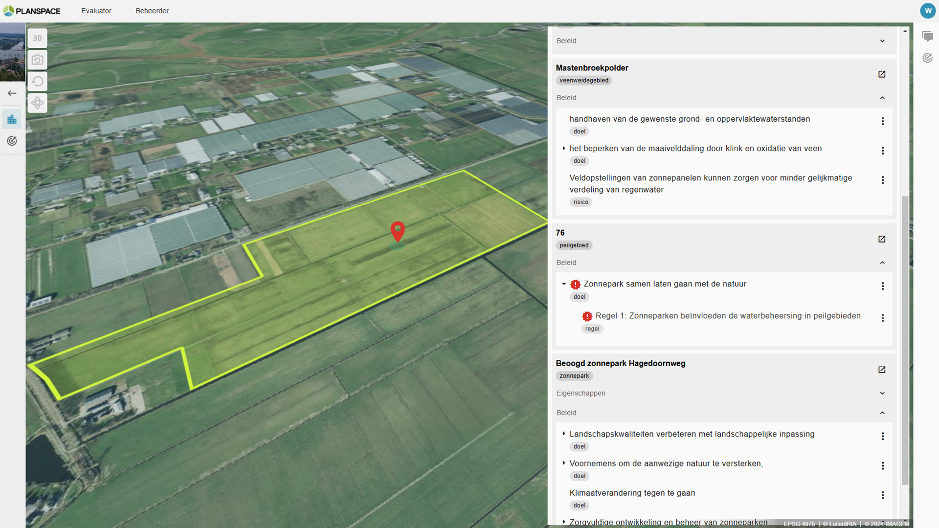 Planspace demo Doelen rondom peilgebied en zonnepark evalueren