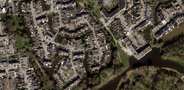Luchtfoto van Capelle aan den IJssel ter illustratie van remote sensing, data-analyse en dashboardvisualisatie.