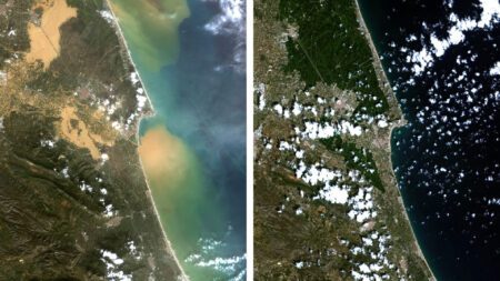Satellietfoto's vergelijking situatie oktober en juli Valencia